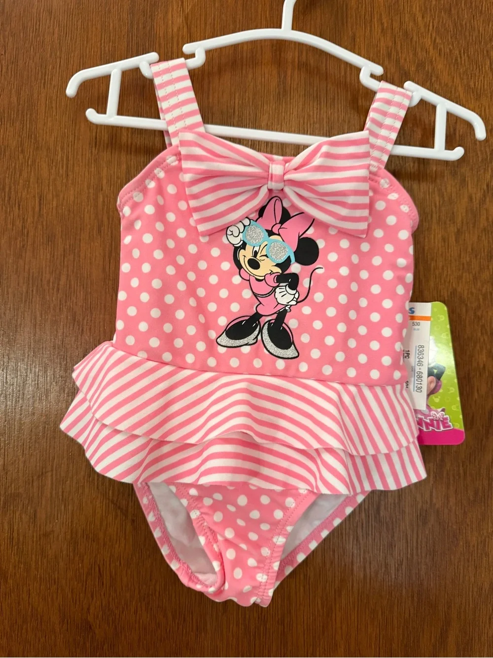 NWT Disney Minnie Mouse Pink Polka Dot Ruffle Swimsuit 6M